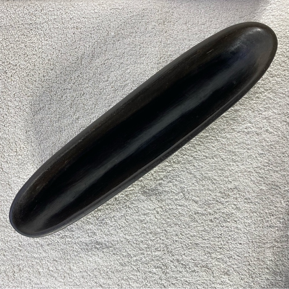 Dark Brown Heavy Carved Wood Long Skinny Bowl
